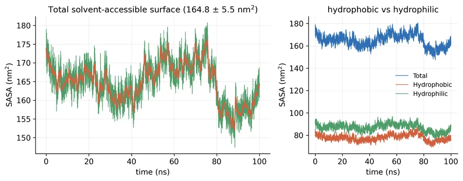 Solvent-accessible surface graph from the 100 ns sample simulation